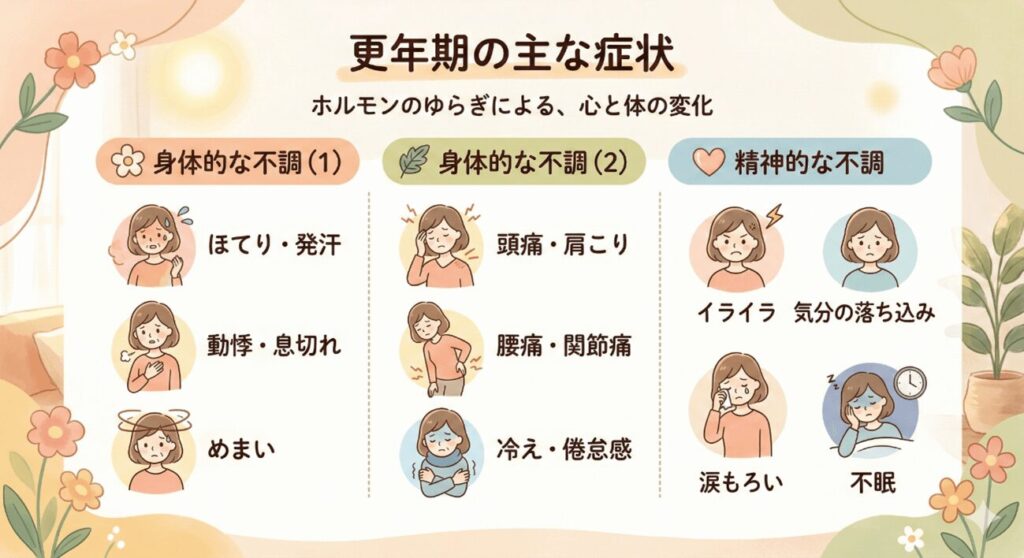 更年期障害で見られる代表的な症状