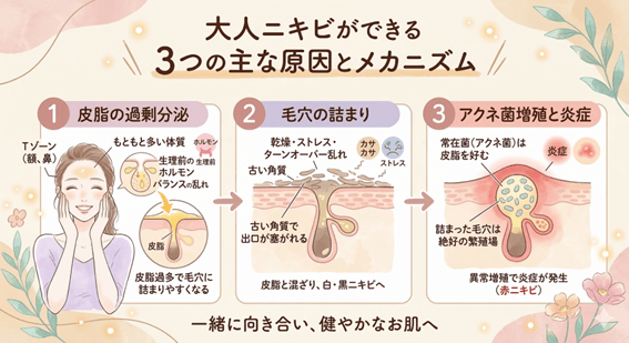 ニキビができる主な3つの原因とメカニズム