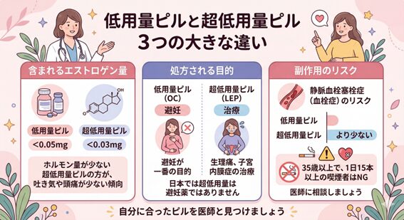低用量ピルと超低用量ピルの3つの違い