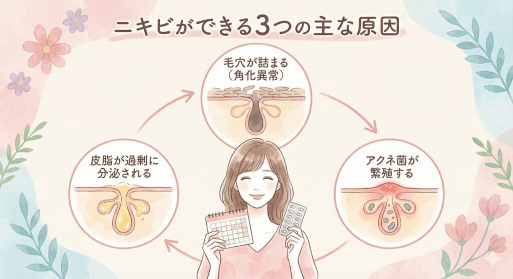 ニキビができる3つの主な原因