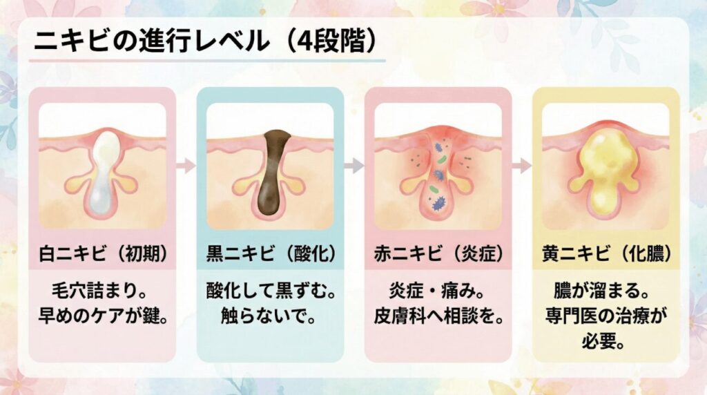 ニキビの種類と進行レベル