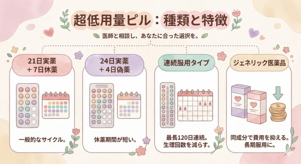 超低用量ピルの種類と特徴