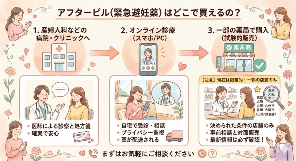 アフターピル（緊急避妊薬）はどこで買えるの？