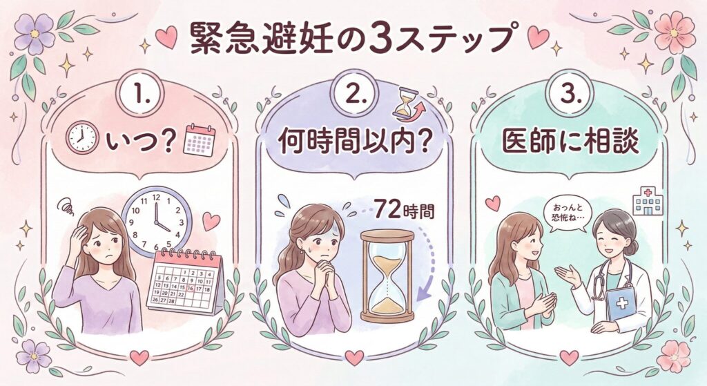 緊急避妊の3ステップ