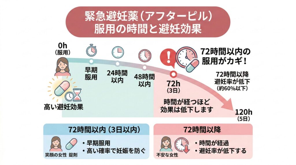 緊急避妊薬(アフターピル)服用の時間と避妊効果