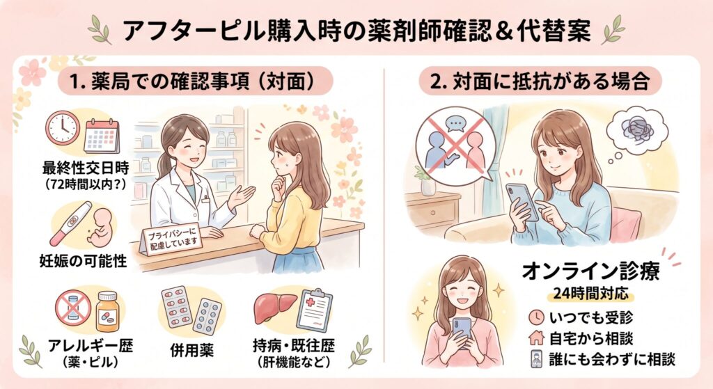 アフターピル購入時の薬剤師確認＆代替案