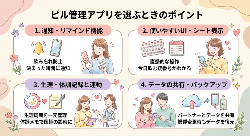 ピル管理アプリを選ぶときのポイント